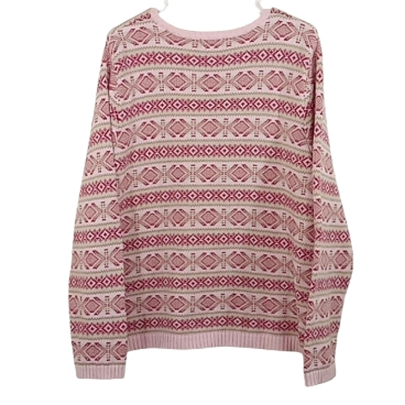 L.L. Bean Vintage Sweater Pink Tan Fair Isle Ribbed Cotton Knit Oversized - Picture 4 of 14